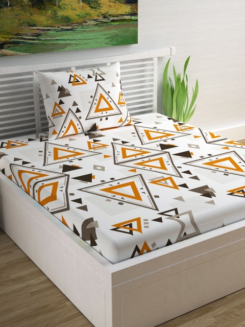 

Divine Casa White & Brown Geometric 144 TC Cotton 1 Single Bedsheet with 1 Pillow Covers