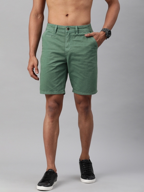 

Roadster Men Green Mid-Rise Pure Cotton Regular Shorts