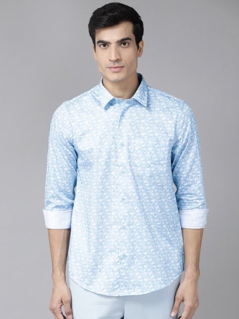 

Blackberrys Men Blue & White India Slim Fit Motif Printed Essential Casual Shirt