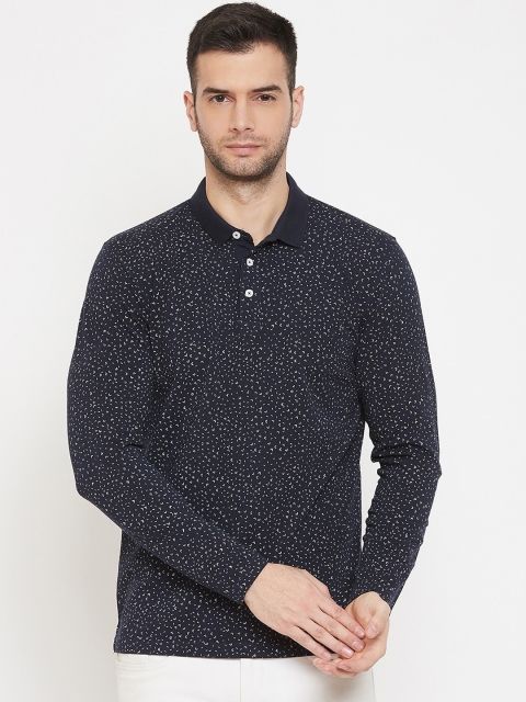 

Crimsoune Club Men Navy Blue & White Printed Slim Fit Polo Collar T-shirt