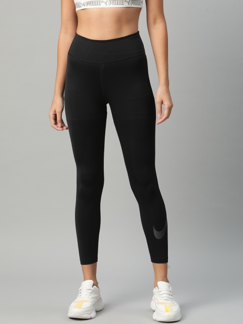 

Nike Women Black Solid One Icon Clash Dri-Fit Graphic Cropped Tights