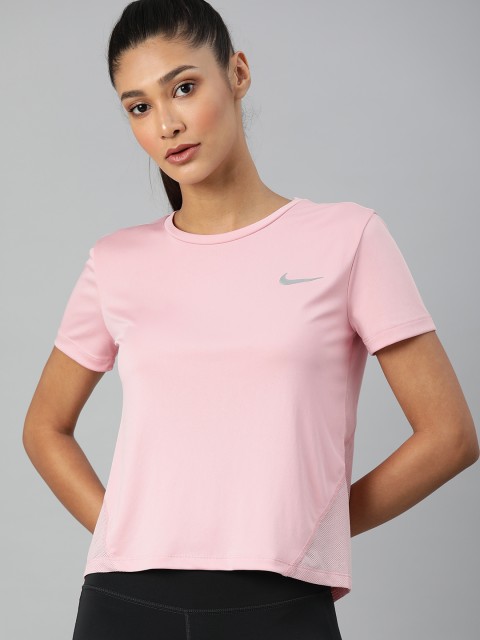 

Nike Women Pink Brand Logo Dri-Fit Miler Running T-shirt