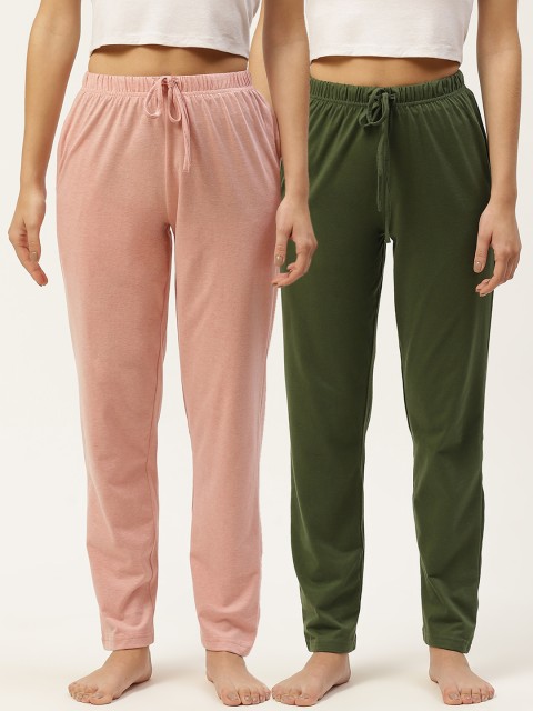 

ETC Women Pack of 2 Pure Cotton Solid Lounge Pants, Pink