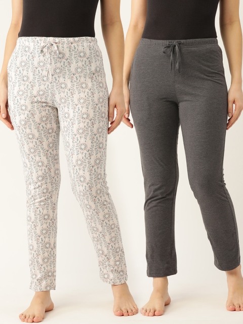 

ETC Women Pack of 2 Off-White & Charcoal Grey Cotton Lounge Pants