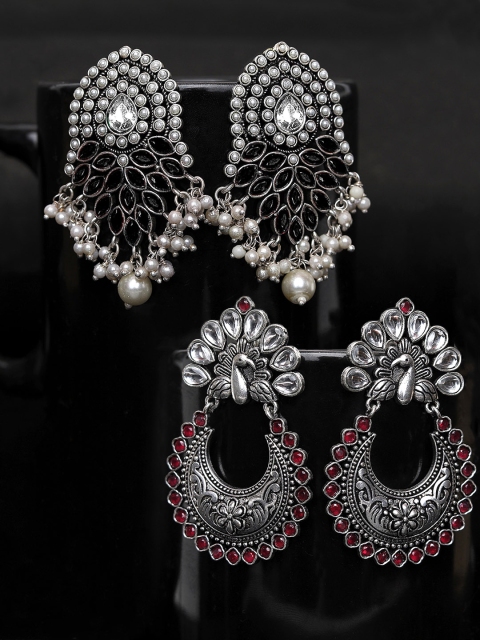 

Yellow Chimes Set Of 2 Silver-Plated Oxidised Contemporary Chandbalis