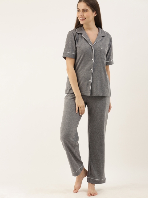 

ETC Women Grey Melange Solid Night Suit