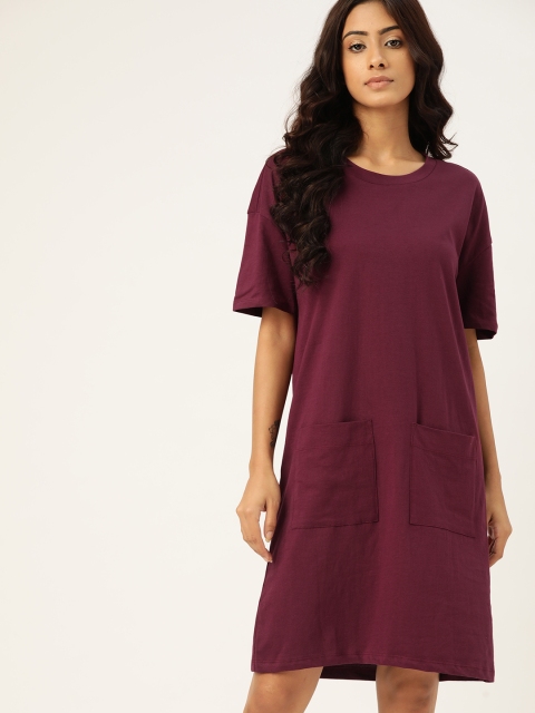 

ETC Women Burgundy Pure Cotton Solid Knitted Nightdress