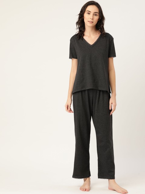 

ETC Women Charcoal Grey Solid Night suit