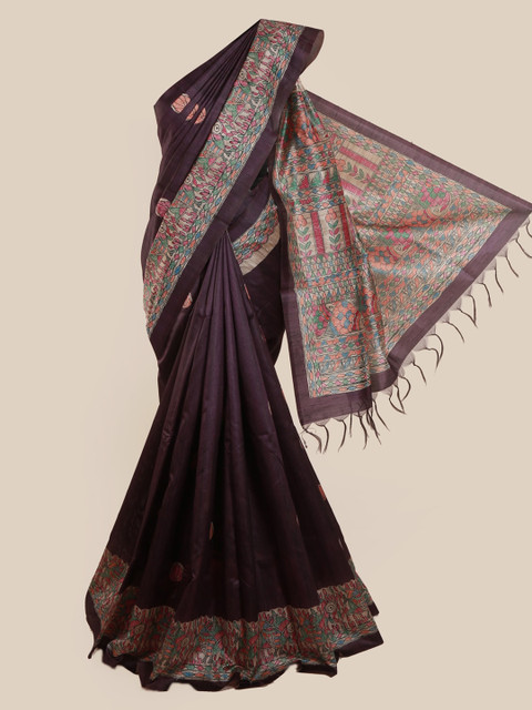 

Pothys Brown Printed Jute Silk Saree