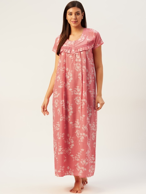 

Sweet Dreams Peach-Coloured & Off-White Floral Print Maxi Nightdress