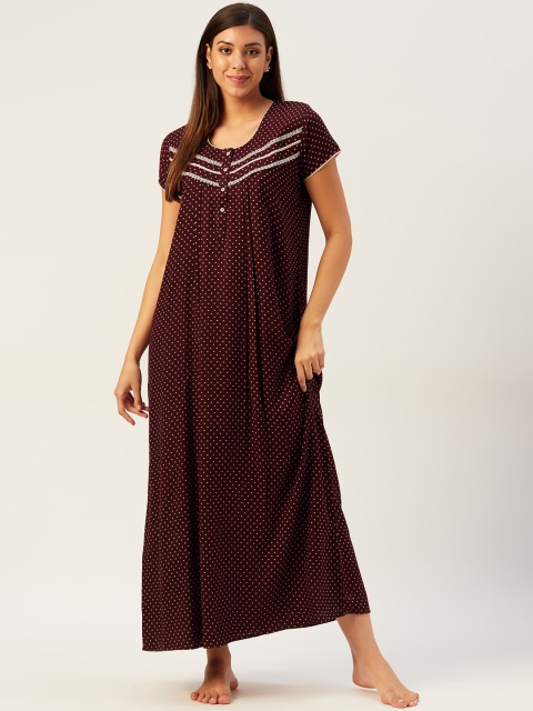 

Sweet Dreams Burgundy & White Cotton Polka Dot Print Maxi Nightdress