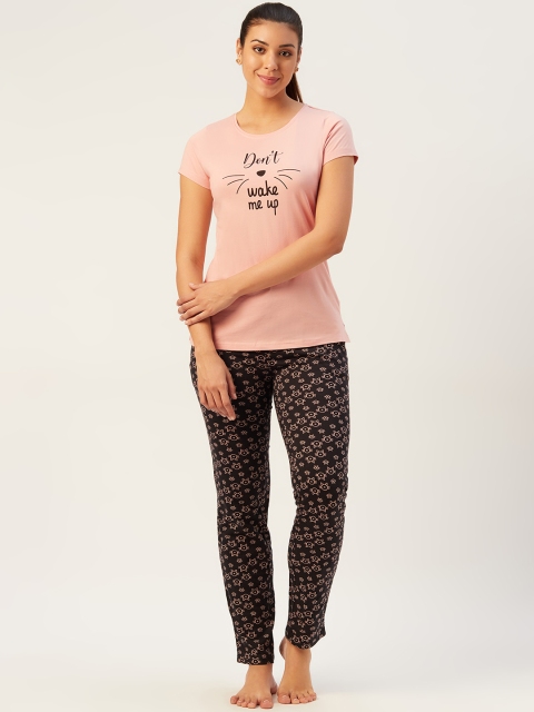 

Sweet Dreams Women Pink & Black Printed Pure Cotton Night suit