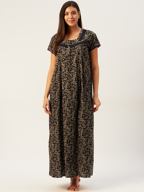 

Sweet Dreams Black & Beige Floral Print Maxi Nightdress