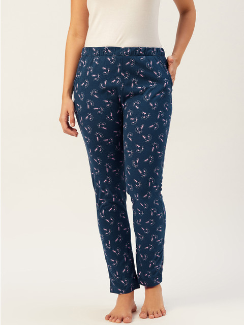 

Sweet Dreams Women Navy Blue & White Printed Knitted Pure Cotton Lounge Pants