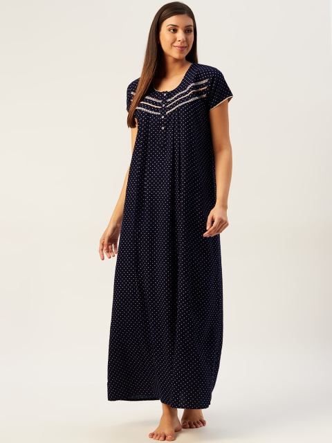 

Sweet Dreams Navy Blue & White Cotton Polka Dot Print Maxi Nightdress