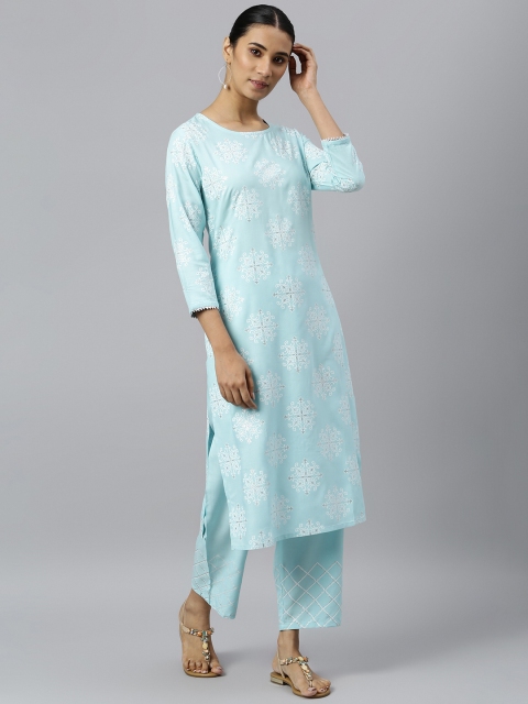 

Khushal K Women Blue Printed Kurta with Palazzos