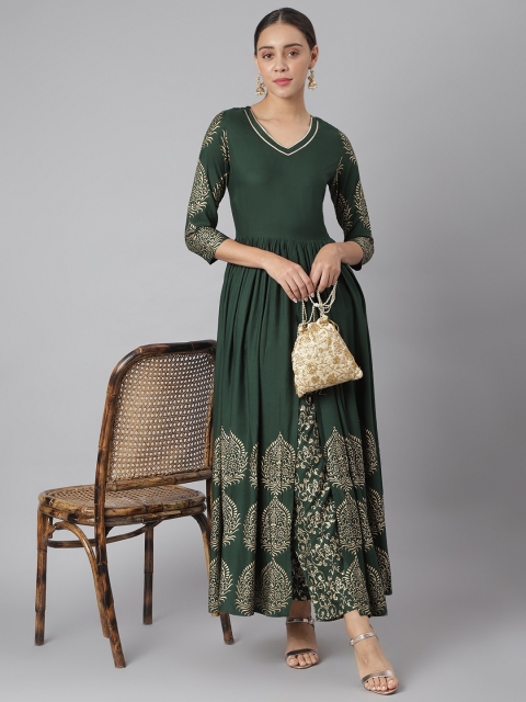 

Khushal K Women Green Solid Anarkali Kurta and Plazzo Set