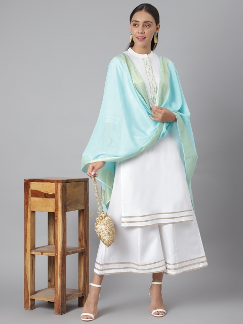 

Khushal K Women White Solid Kurta with Palazzos & Dupatta