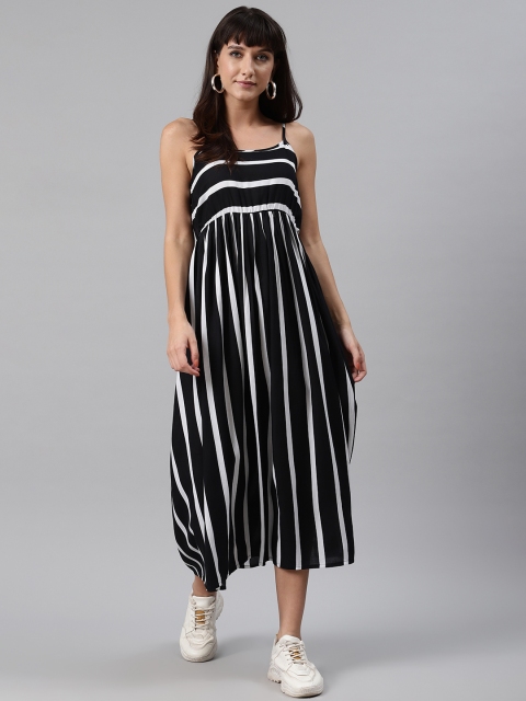 

Meeranshi Women Black & White Liva Striped Maxi Dress