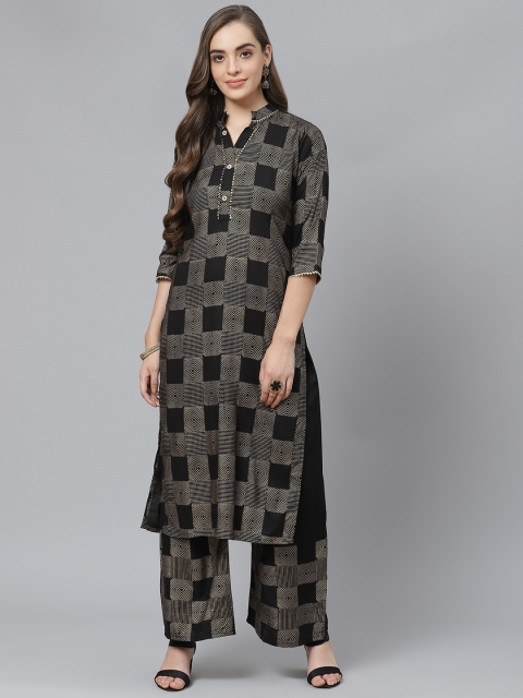 

Poshak Hub Women Black & Golden Geometric Pint Kurta with Palazzos