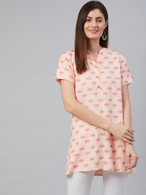 

Anubhutee Peach-Coloured & Pink Floral Printed Kurti