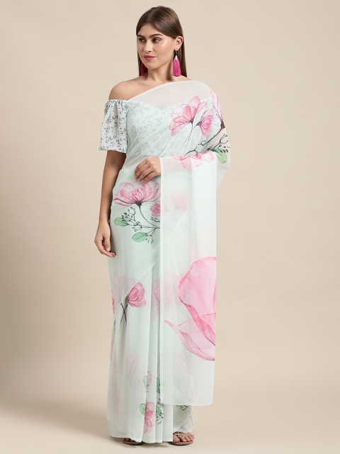 

Shaily Green & Pink Floral Printed Saree