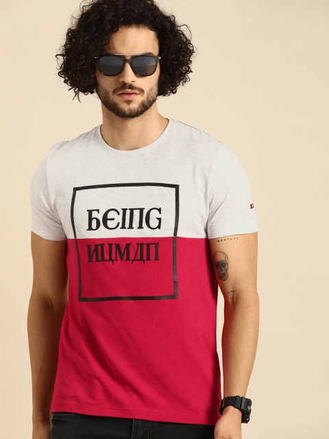 

Being Human Men Grey Red Colourblocked Round Neck Pure Cotton T-shirt