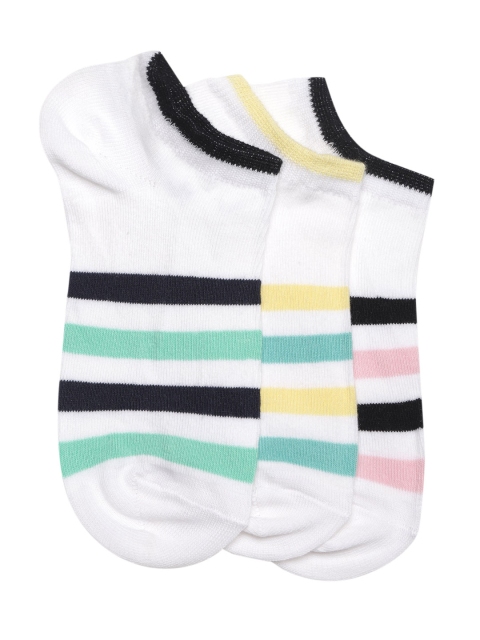 

20Dresses Women Pack of 3 Striped Ankle-Length Socks, White
