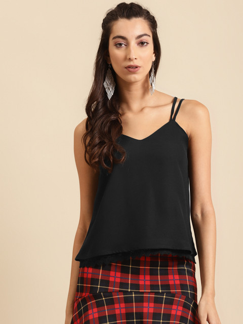 

DODO & MOA Black Solid Crepe Layered Top