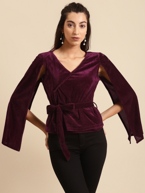 

DODO & MOA Maroon Cape Sleeves Velvet Finish Top