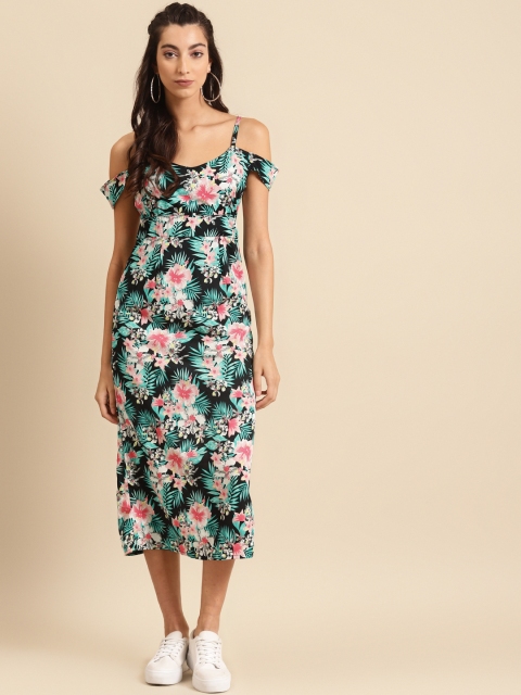 

DODO & MOA Women Black & Green Printed Sheath Dress