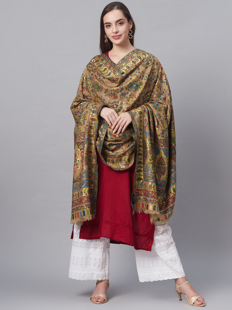 

Pashtush Women Beige & Blue Pure Wool Woven Design Kaani Shawl
