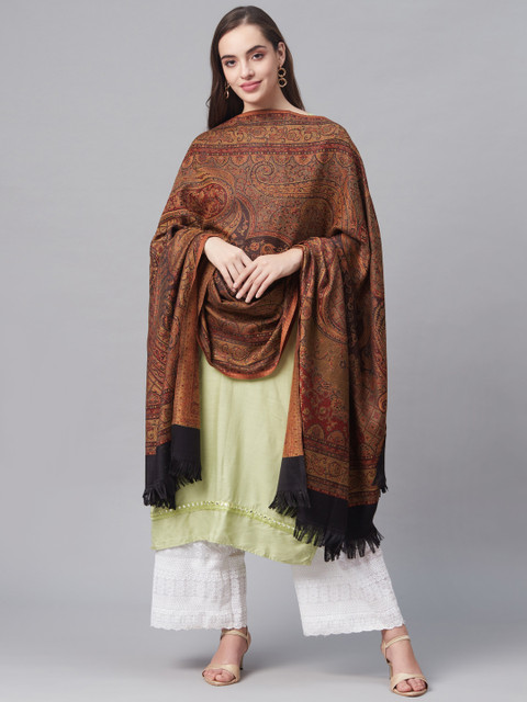 

Pashutsh Women Black & Mustard Brown Woven Design Designer Shawl