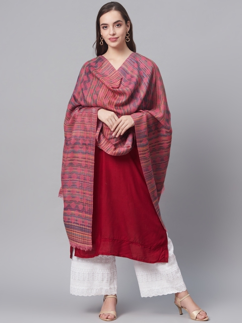 

Pashtush Women Pink & Blue Pure Wool Woven Design Kaani Stole