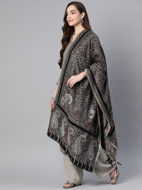 

Pashtush Women Black & Blue Ethnic Motifs Woven Design Designer Stole