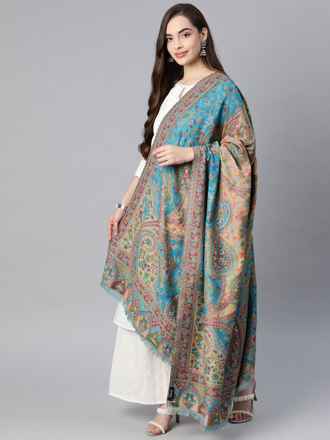 

Pashtush Women Beige & Blue Woven Design Jamawar Shawl