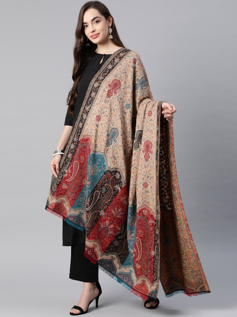 

Pashutsh Women Beige & Red Ethnic Motifs Woven Design Designer Shawl
