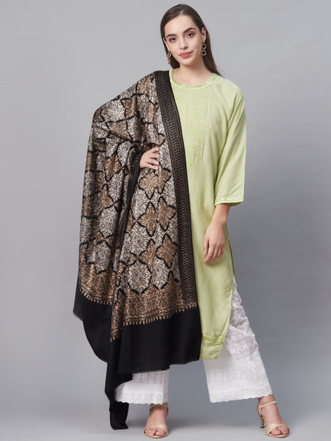 

Pashutsh Women Black & Beige Ethnic Motifs Embroidered Designer Shawl
