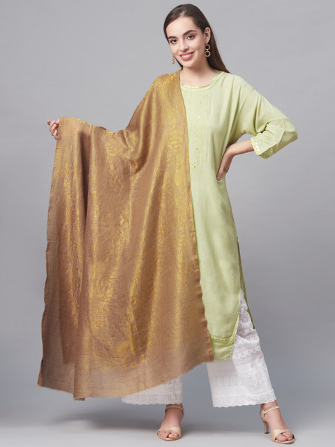 

Pashutsh Women Beige & Golden Ethnic Motifs Woven Design Designer Shawl