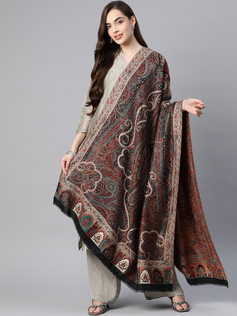 

Pashutsh Women Rust Red & Beige Ethnic Motifs Woven Design Designer Shawl