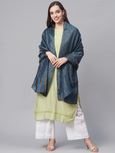 

Pashtush Women Teal Blue & Charcoal Grey Woven Design Designer Stole