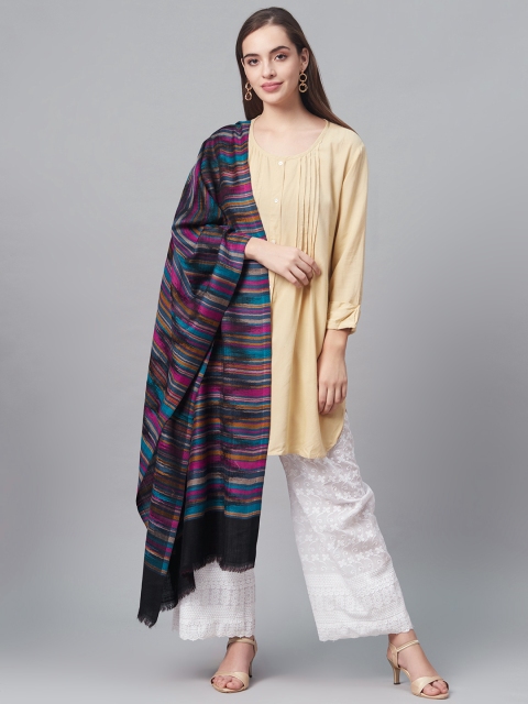 

Pashtush Women Black & Blue Pure Wool Woven Design Kaani Shawl