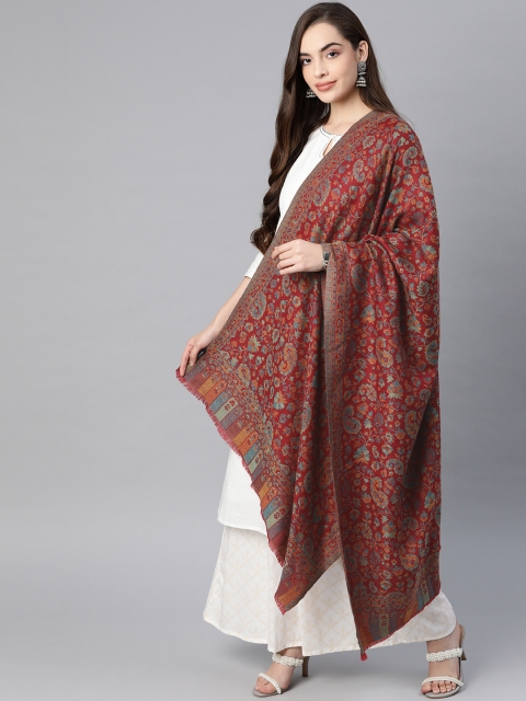 

Pashtush Women Maroon & Green Woven Design Designer Shawl