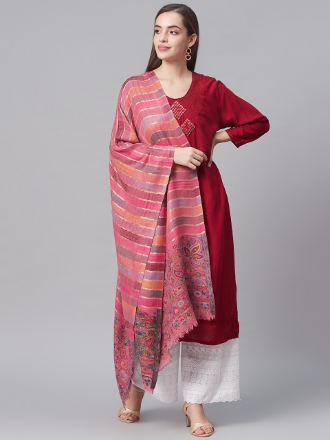 

Pashtush Women Pink & Grey Pure Wool Striped Kaani Shawl