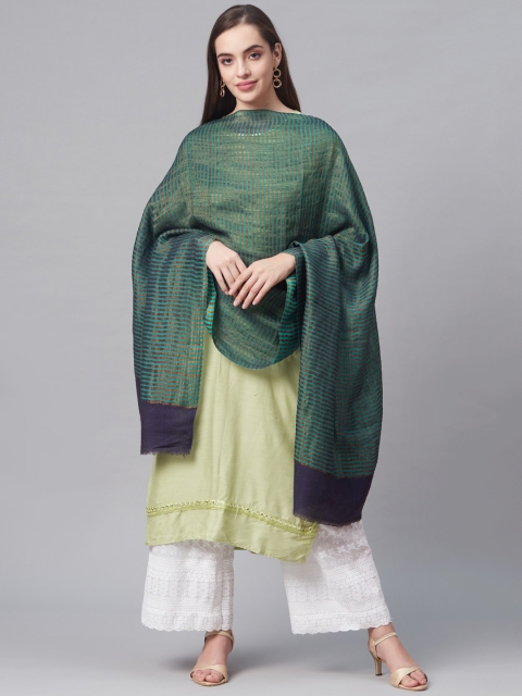 

Pashtush Women Teal Blue & Golden Striped Designer Stole