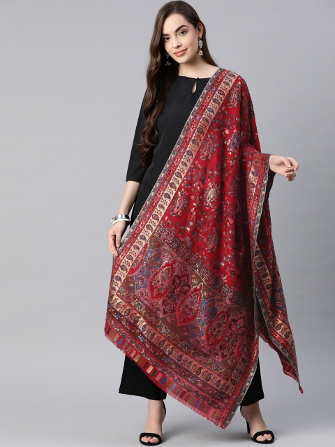 

Pashtush Women Maroon & Golden Pure Wool Woven Design Kaani Shawl