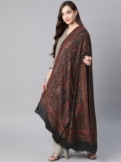

Pashutsh Women Black & Orange Paisley Woven Design Designer Shawl