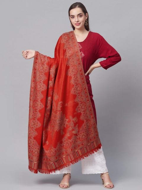 

Pashtush Women Red Ethnic Motifs Woven Design Designer Stole