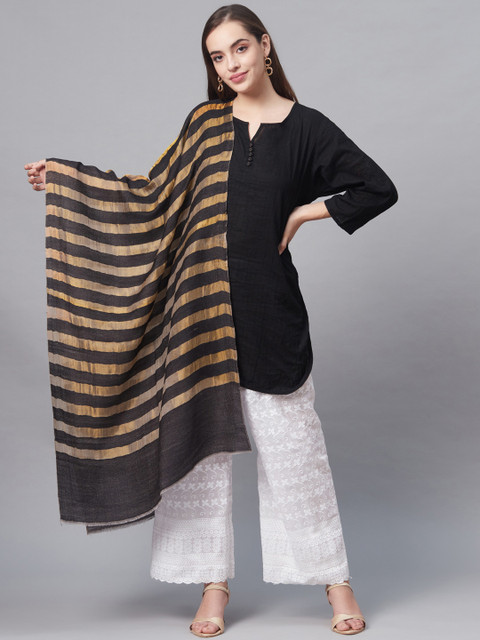 

Pashtush Women Black & Golden Striped Designer Stole