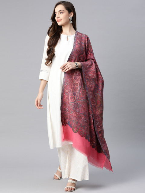 

Pashtush Women Pink & Blue Pure Wool Woven Design Kaani Shawl